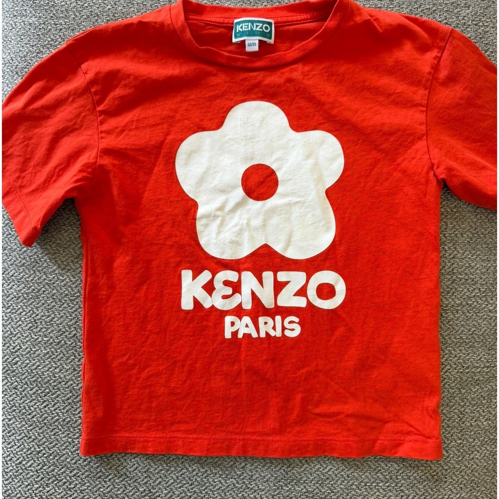 KENZO KIDS Girls Red Flower Designer Logo Basic Crewneck T-Shirt Sz 6A - Picture 2 of 7